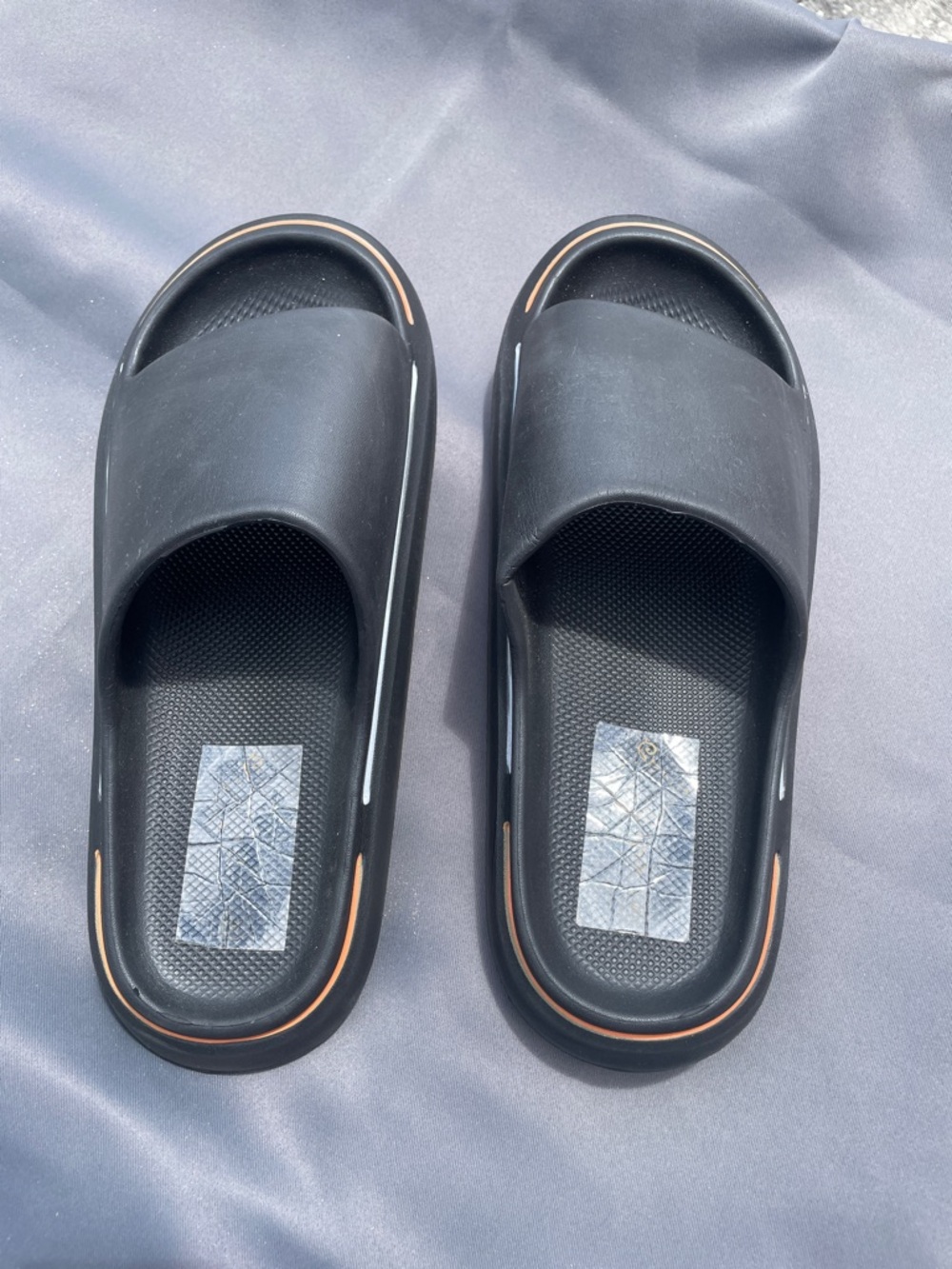 Black Slide Sandals with Subtle Tan Trim